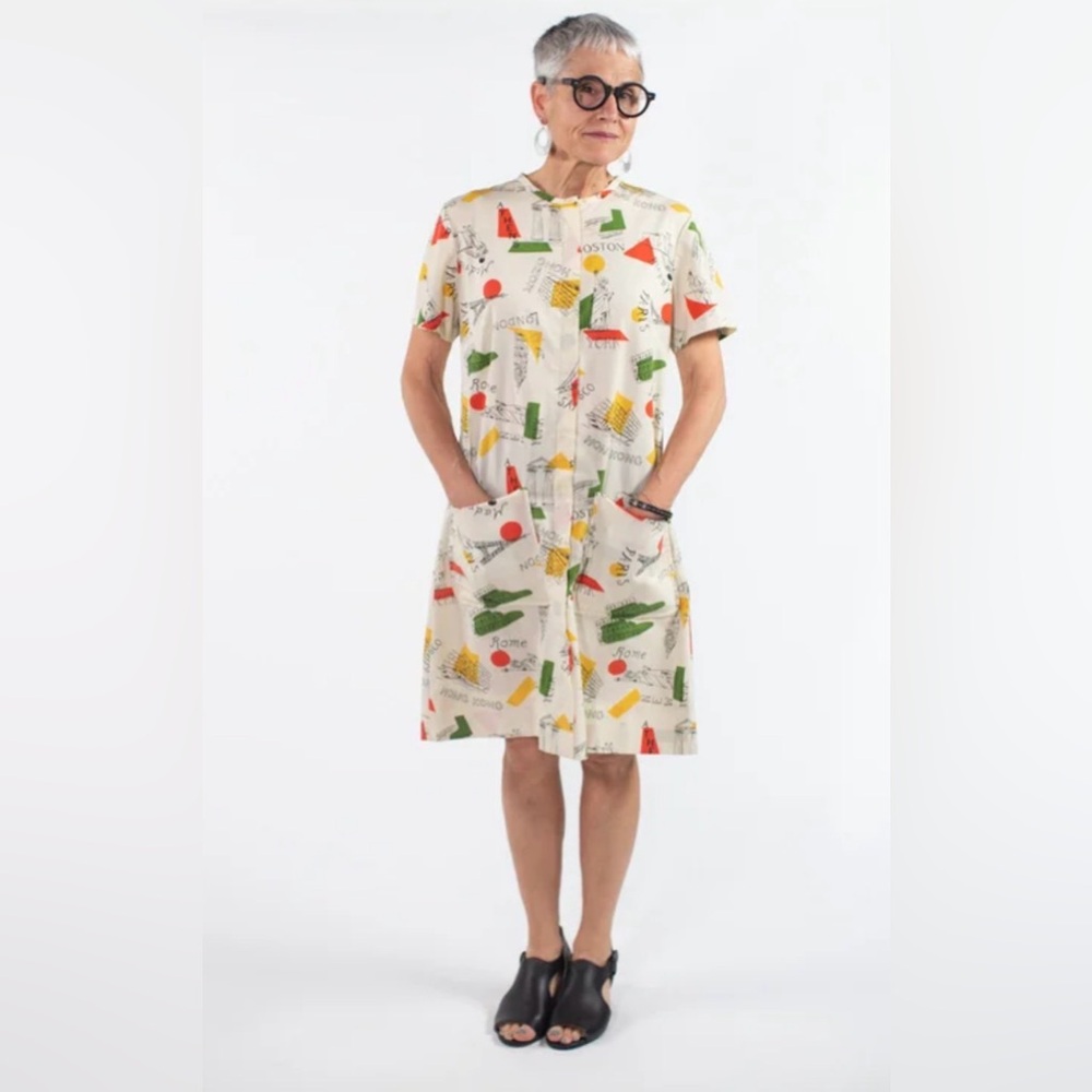 1960s Vintage Rare World Travel Front Pocket Button Down Shift Dress Sz 10 Retro